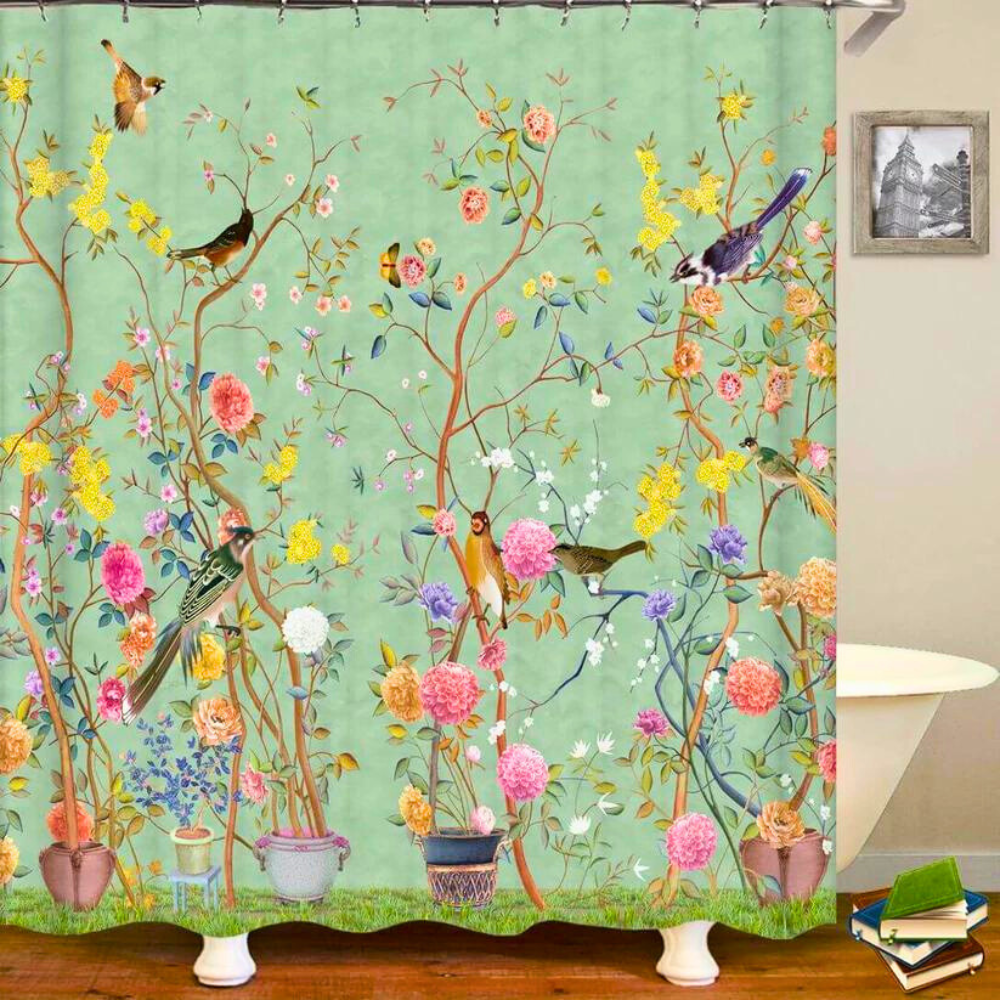 Sierra – Duschvorhang mit Blumen- und Vogelmotiv