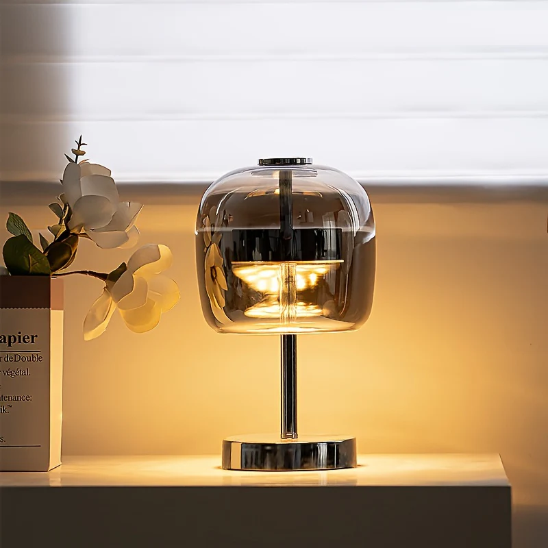 Zayn – Stilvolle Glas Tischlampe mit dimmbarem LED-Licht und USB-Anschluss