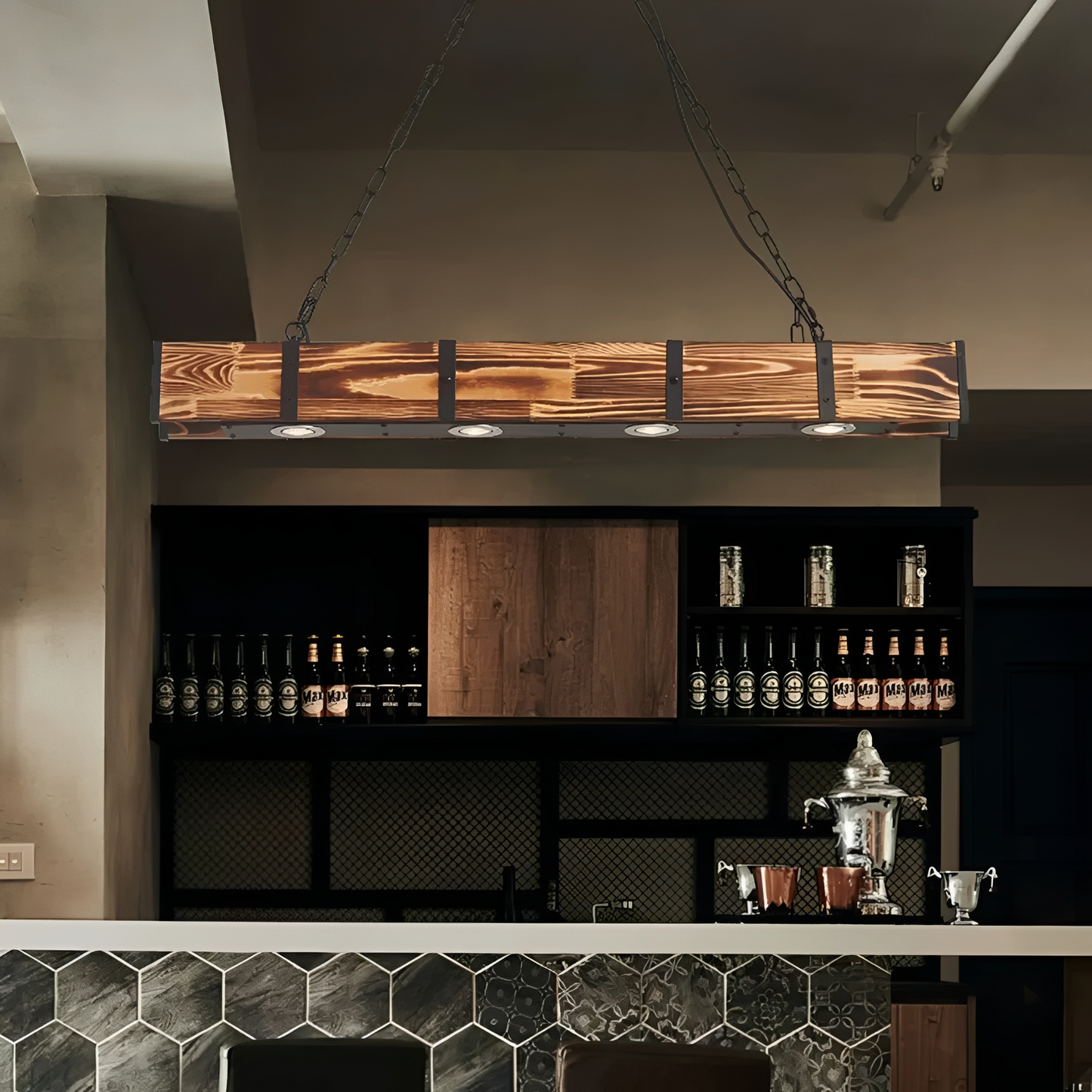 Bruno – Retro Industrielle Holz-Pendelleuchte