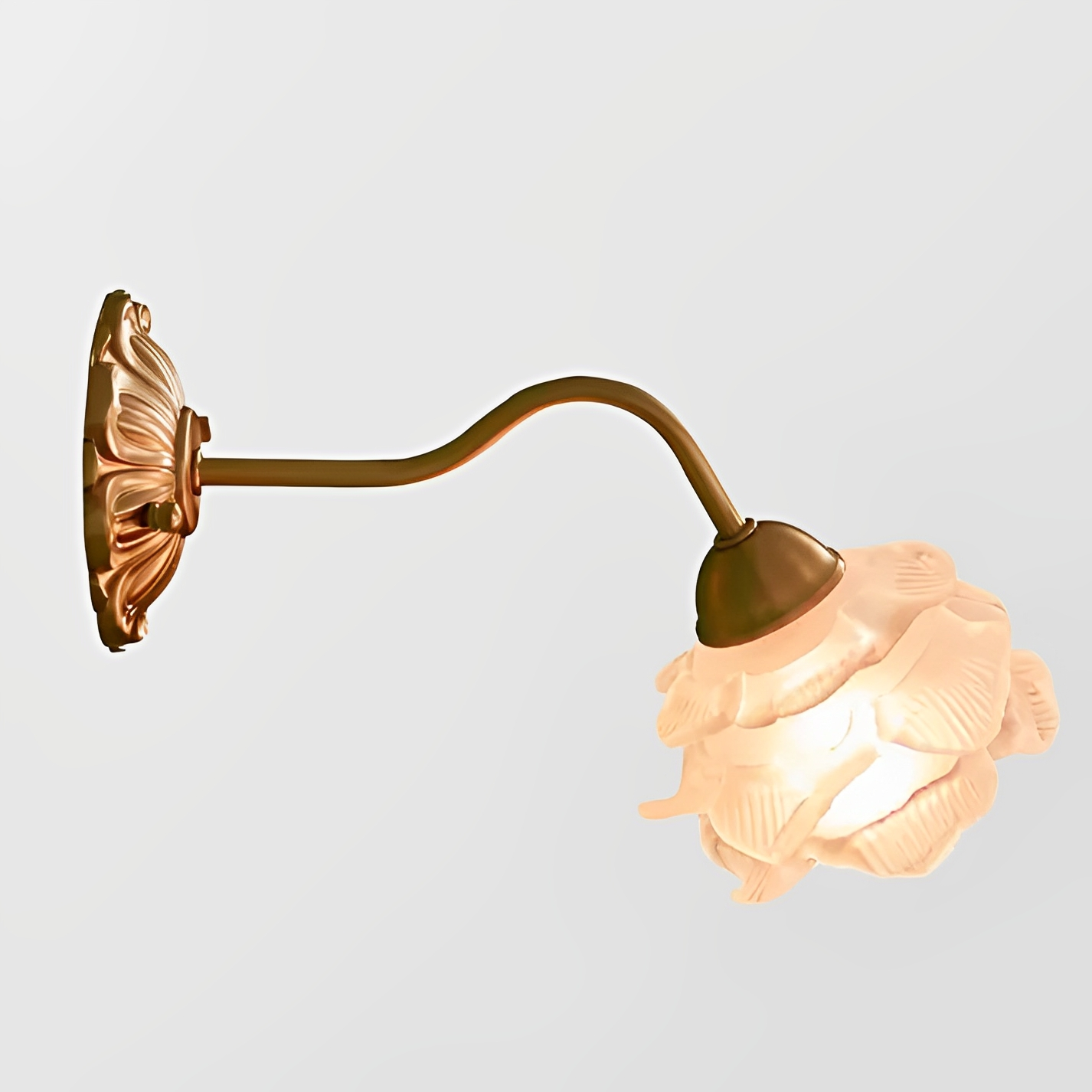 Flora – Wandlampe im Vintage-Stil mit Blüten-Glas und Kupferoptik