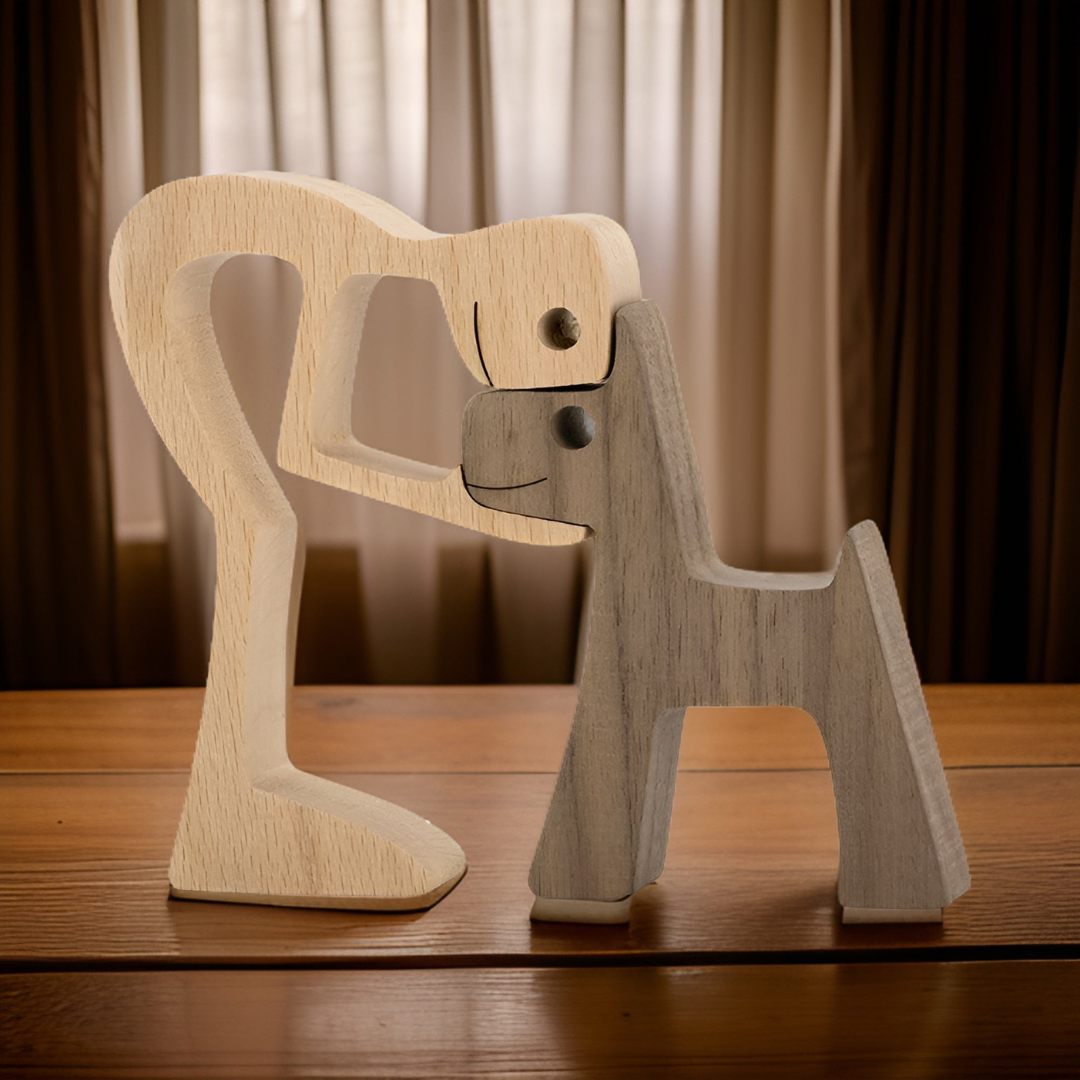 Aelix – Holzskulptur Mann und Hund