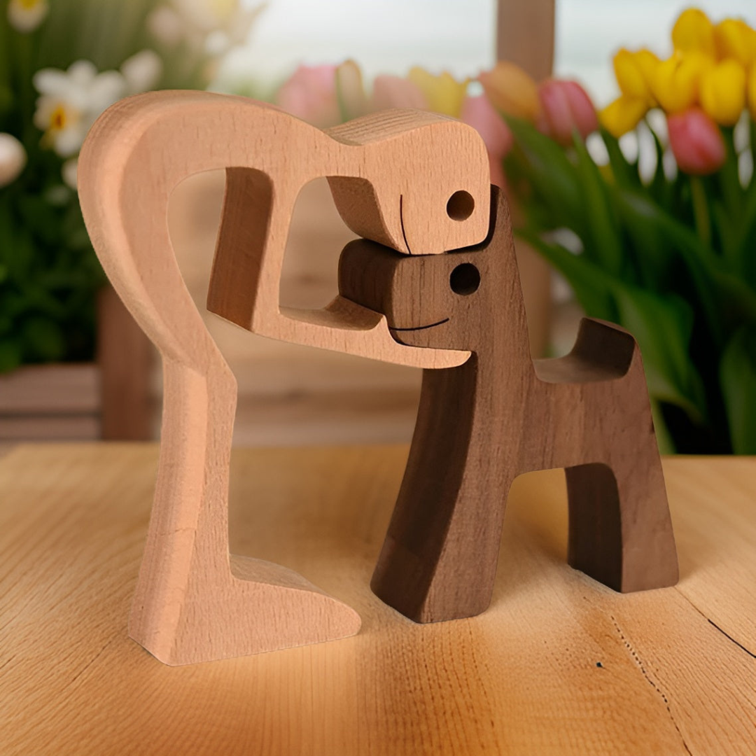 Aelix – Holzskulptur Mann und Hund