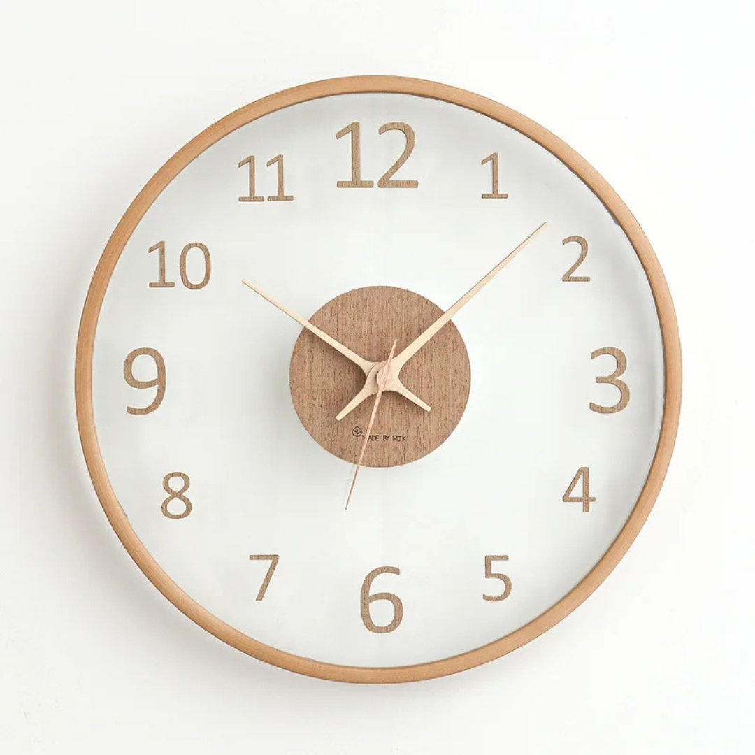 Jasmin – Wanduhr aus Holz und Glas