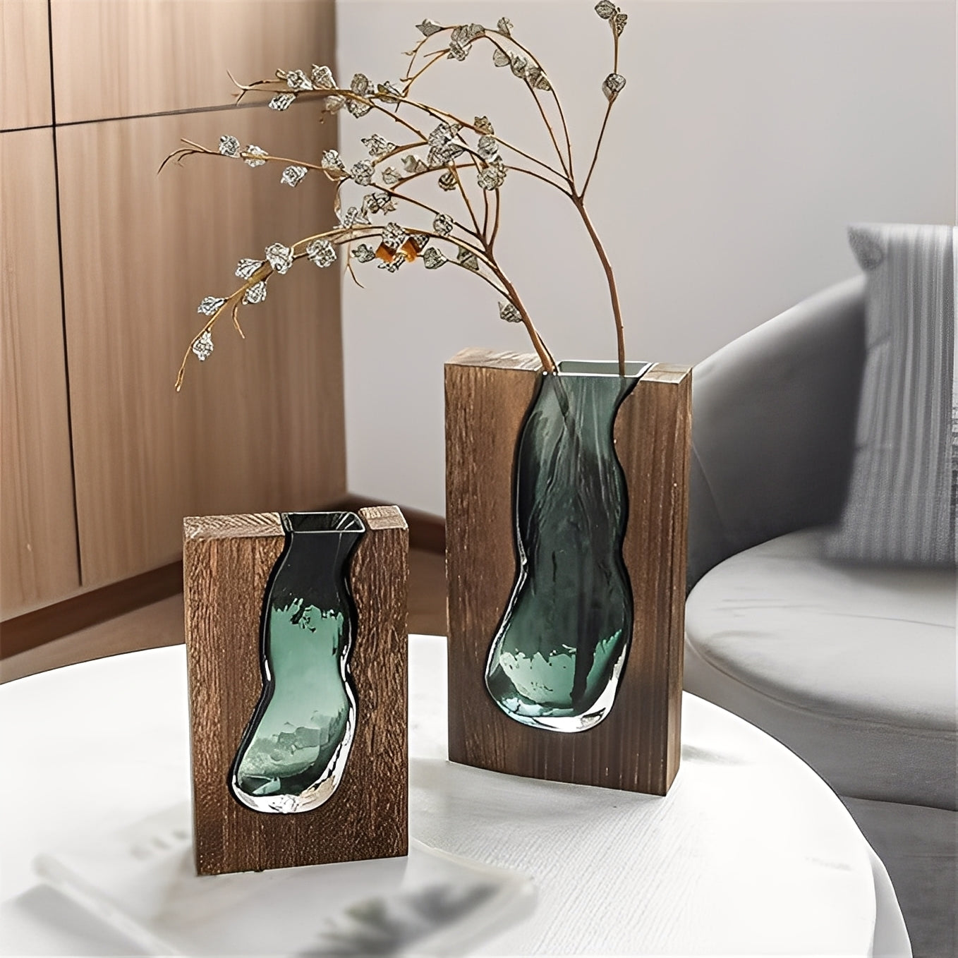 Miyako – Nordische Holz und Glas Live-Edge Vase