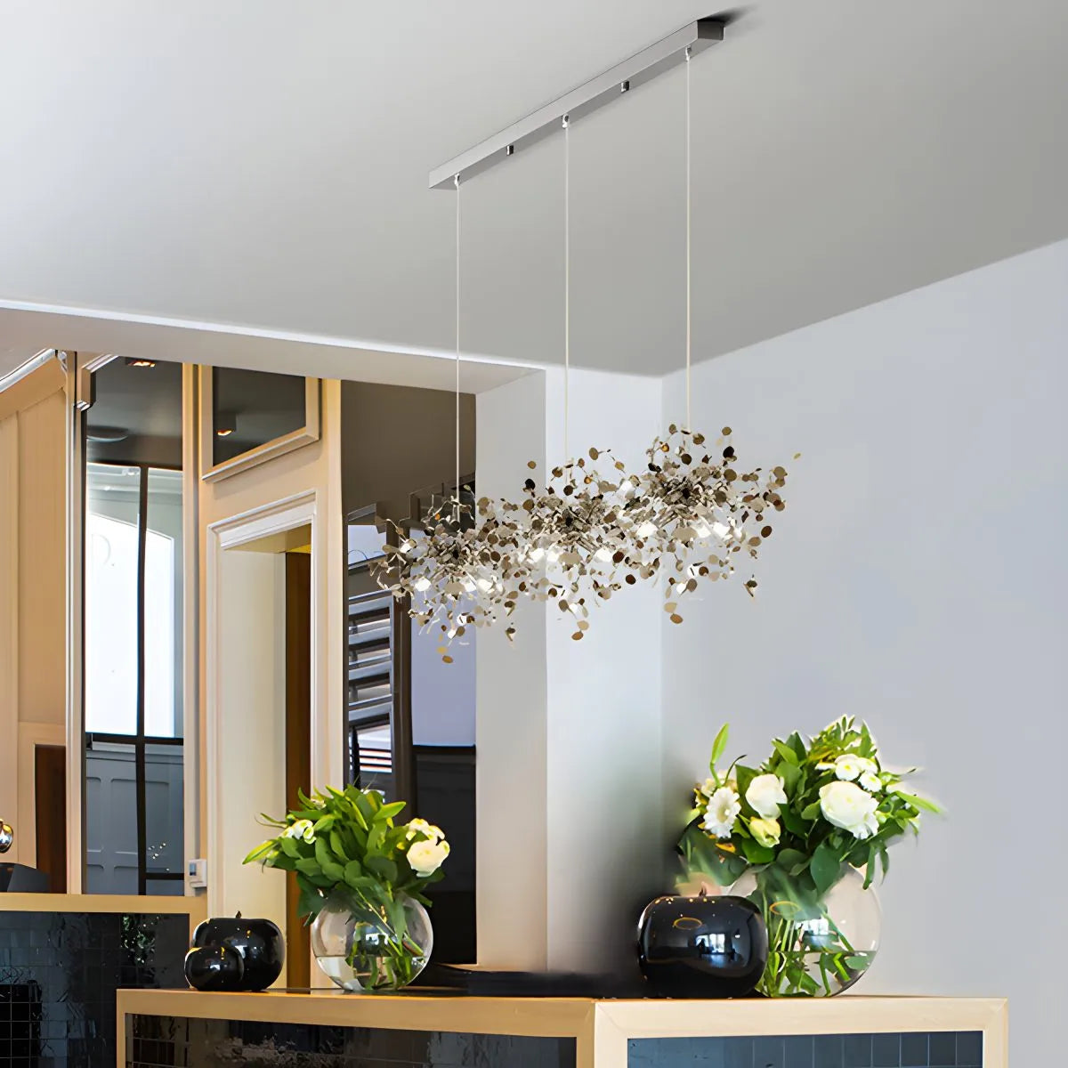 Ayato – Blatt Design Edelstahl-Hängeleuchte