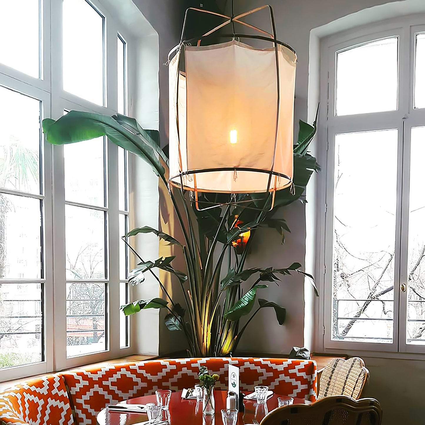 Asami – Design Pendelleuchte aus Leinen & Bambus