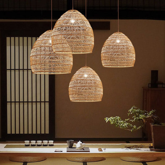 Hinode – Japanische Bambus-Rattan Pendelleuchte