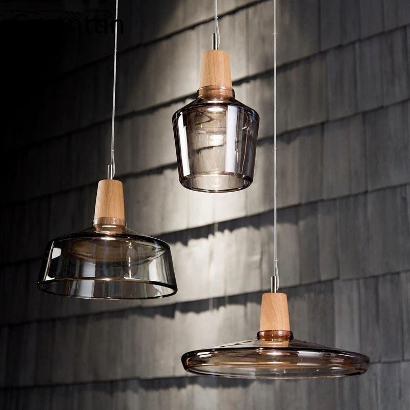 Nozomi – Antike Holz-Glas Pendelleuchte