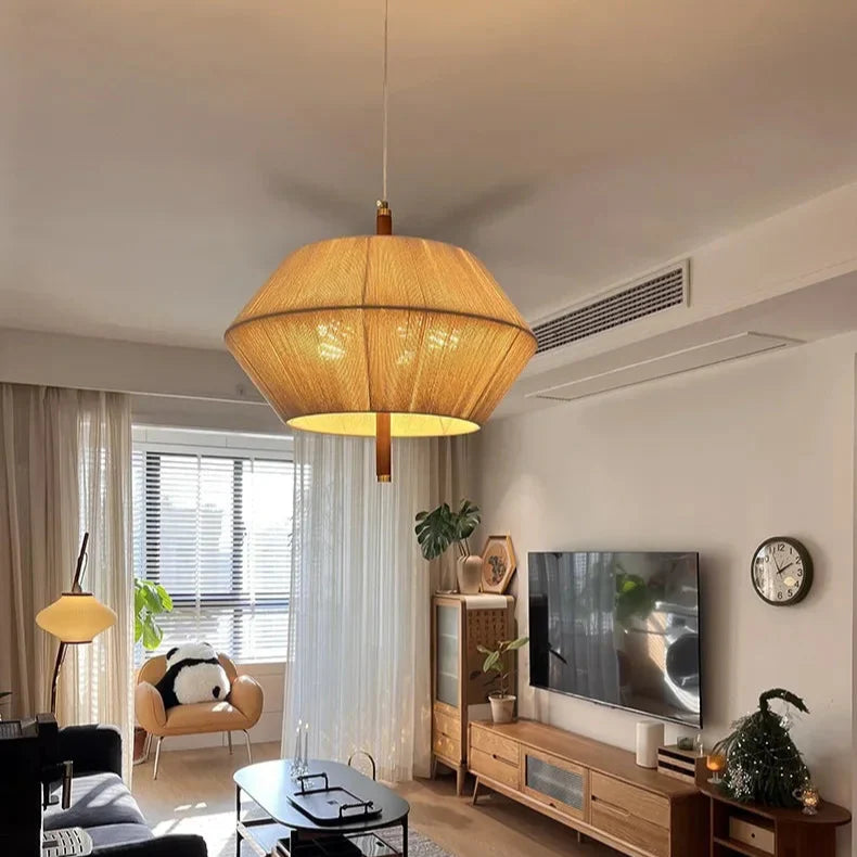Suki – Retro Holzstoff Schlafzimmer-Pendelleuchte
