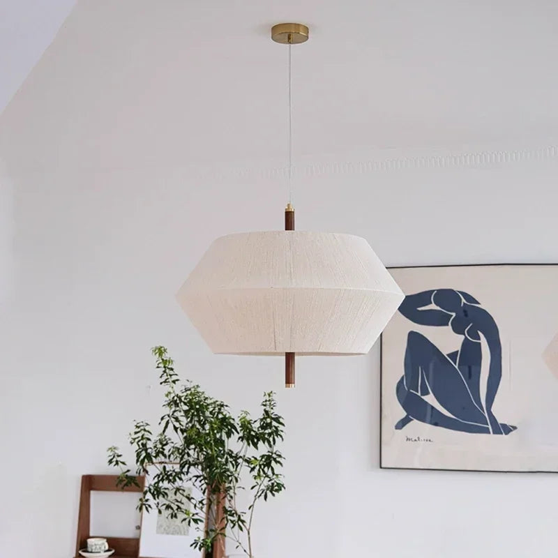 Suki – Retro Holzstoff Schlafzimmer-Pendelleuchte