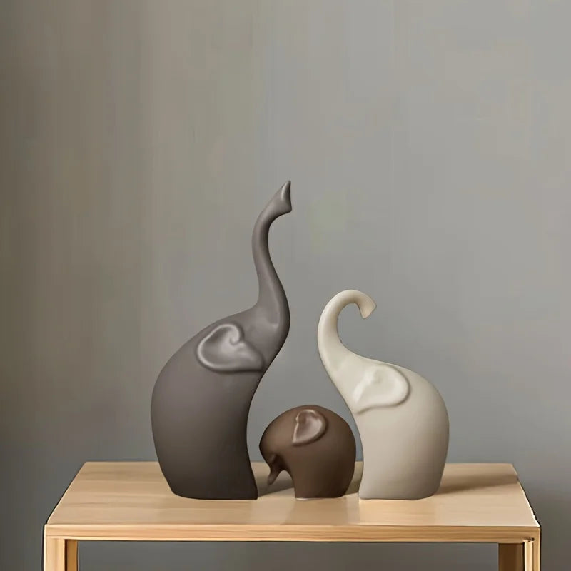 Ellie – Keramische Elefantenfamilie Skulptur