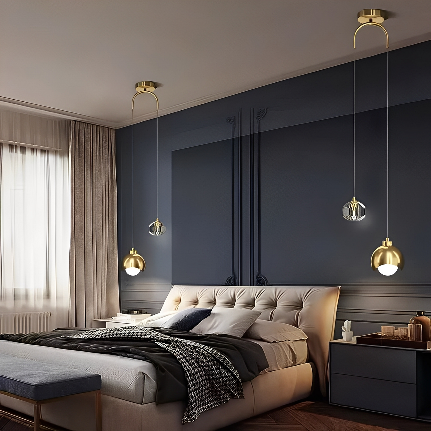 Zaldy – Goldene Lichtluxus Kristall-Pendelleuchte