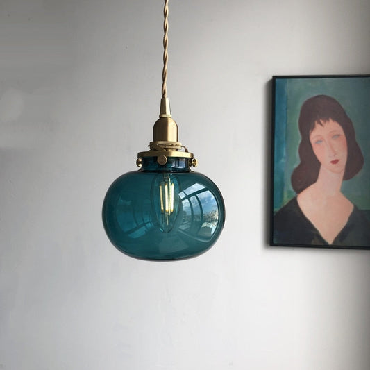 Mitsue – Japanische Retro Messing-Glas Pendelleuchte
