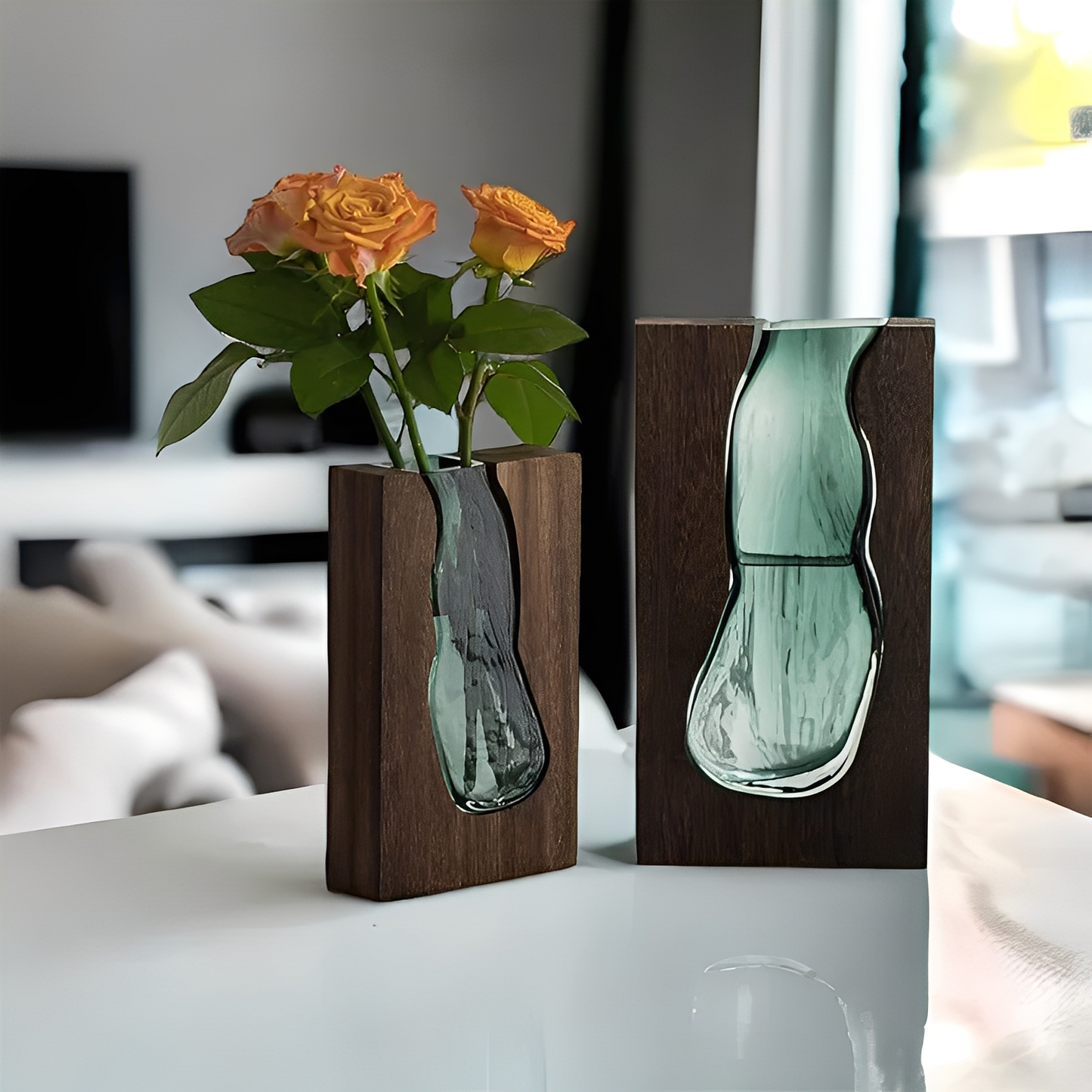 Miyako – Nordische Holz und Glas Live-Edge Vase