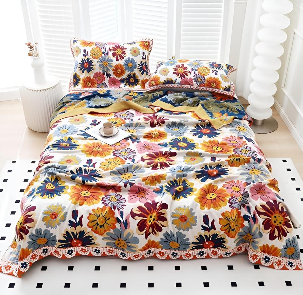 Flora – Baumwoll-Decke mit Blumenmuster