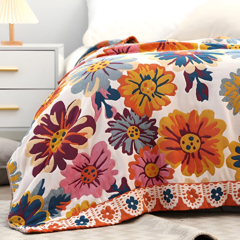 Flora – Baumwoll-Decke mit Blumenmuster