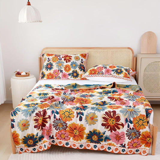 Flora – Baumwoll-Decke mit Blumenmuster