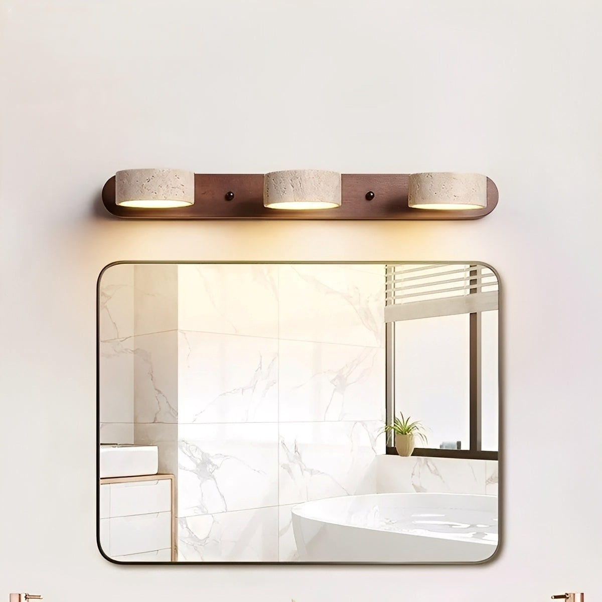Naomi – LED-Spiegelleuchte aus Holz & Stein