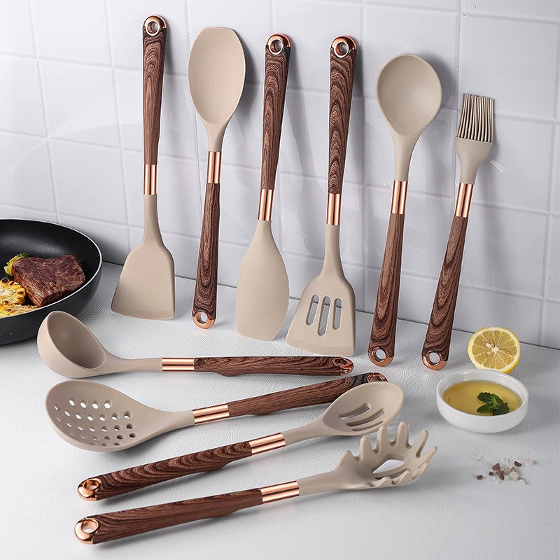 Liora – Silikon-Küchenset mit Holzgriff und Halter