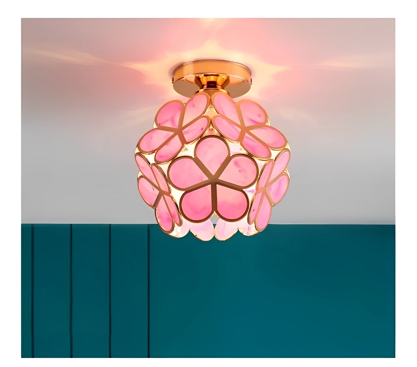 Floria – Buntglas-Deckenlampe im Retro-Stil