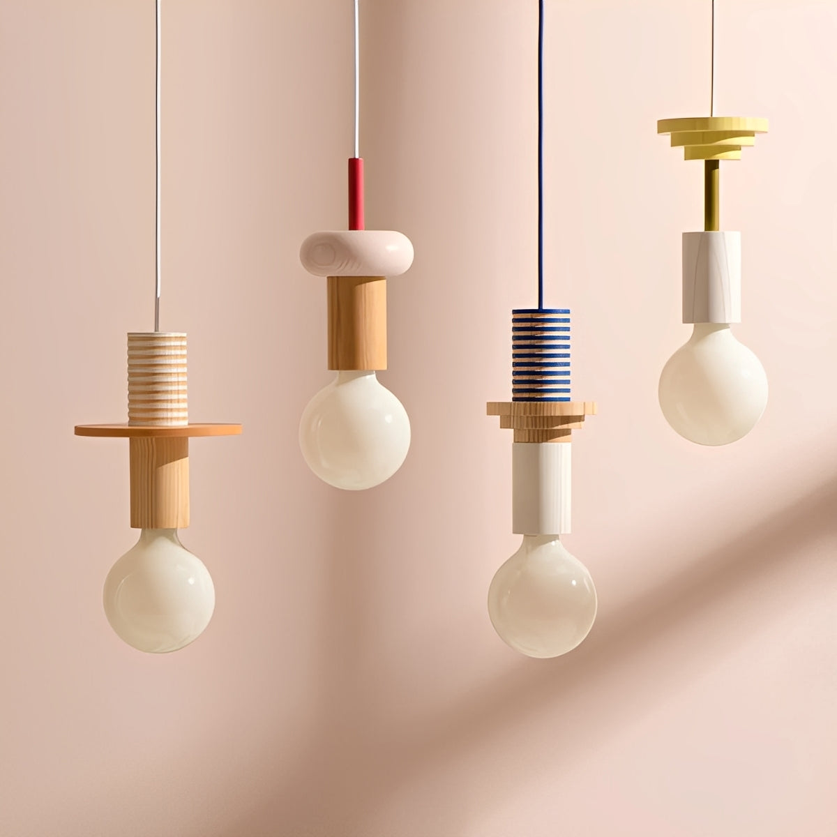 Tsubaki – Bunte Geometrische Holz-Pendelleuchte