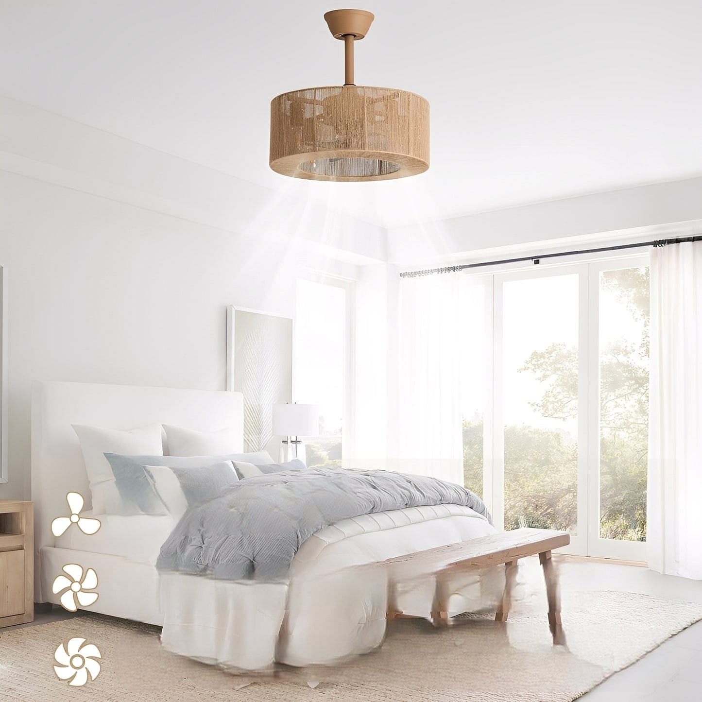 Reina – Retro Rattan-Deckenventilatorlampe