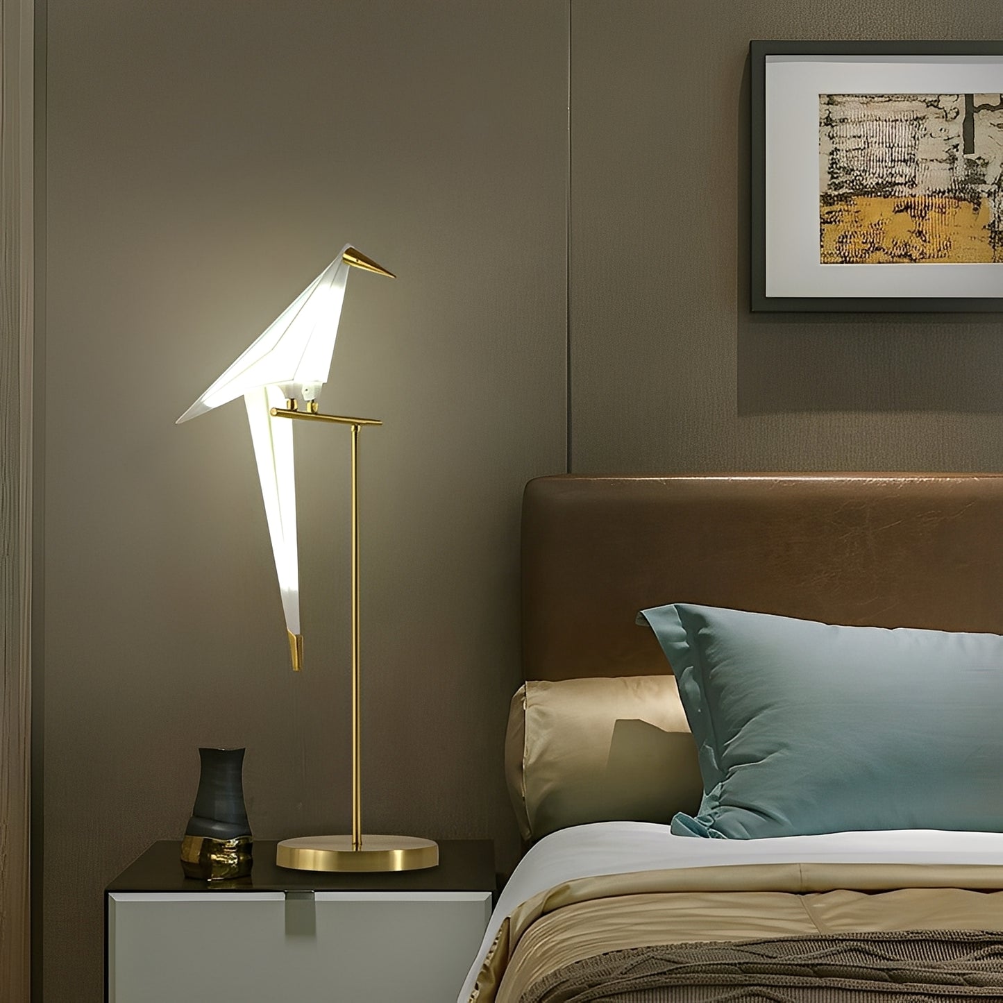 Origa – Postmoderne Tischlampe im Kranich-Design