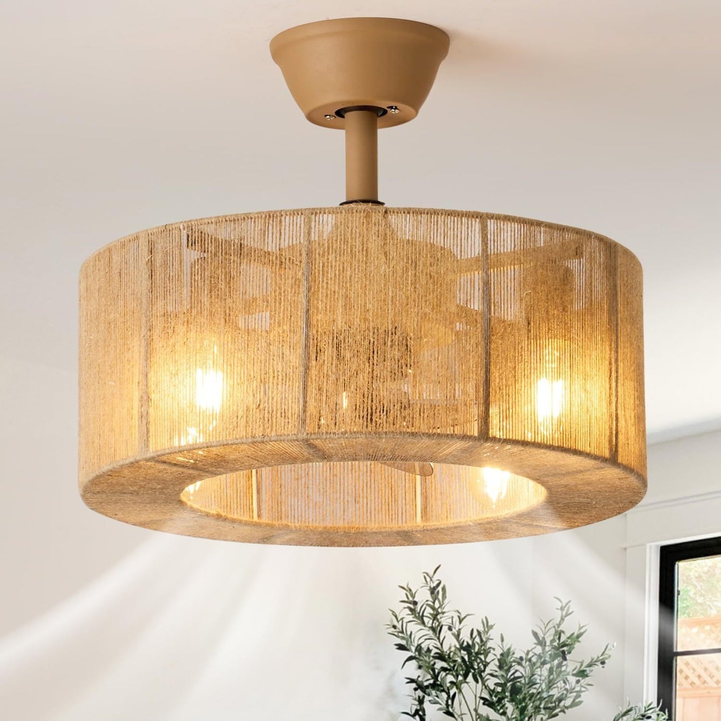 Reina – Retro Rattan-Deckenventilatorlampe