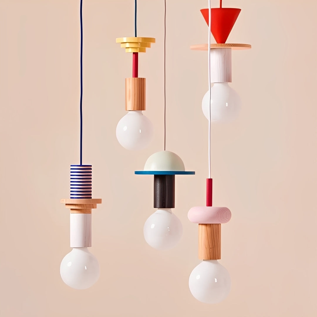 Tsubaki – Bunte Geometrische Holz-Pendelleuchte