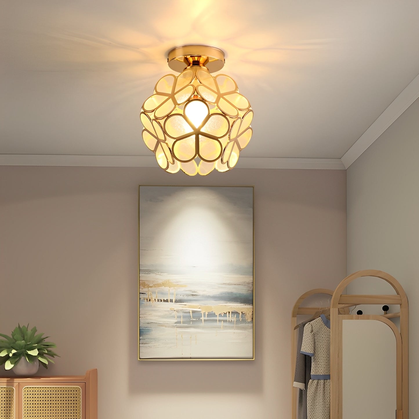 Floria – Buntglas-Deckenlampe im Retro-Stil