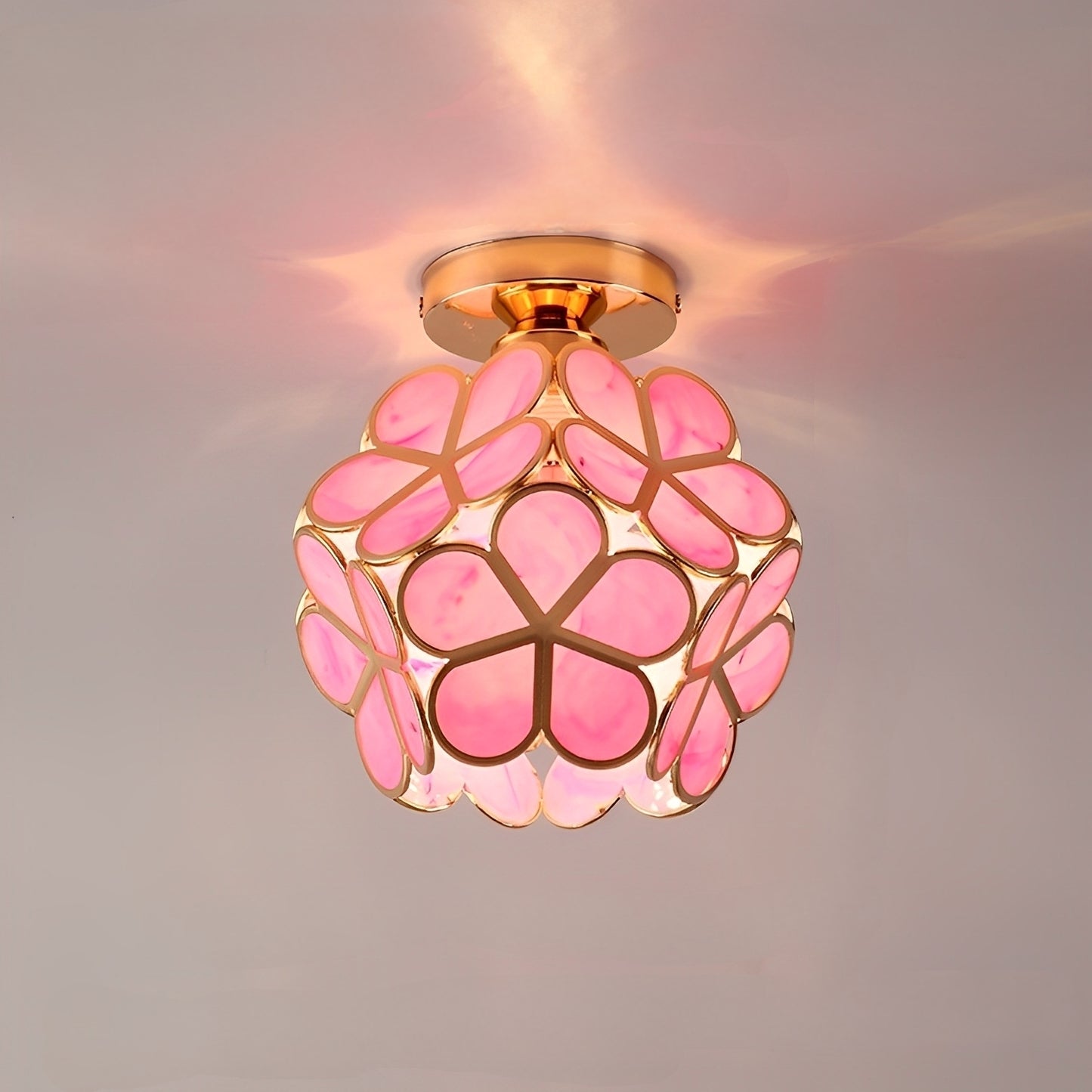Floria – Buntglas-Deckenlampe im Retro-Stil