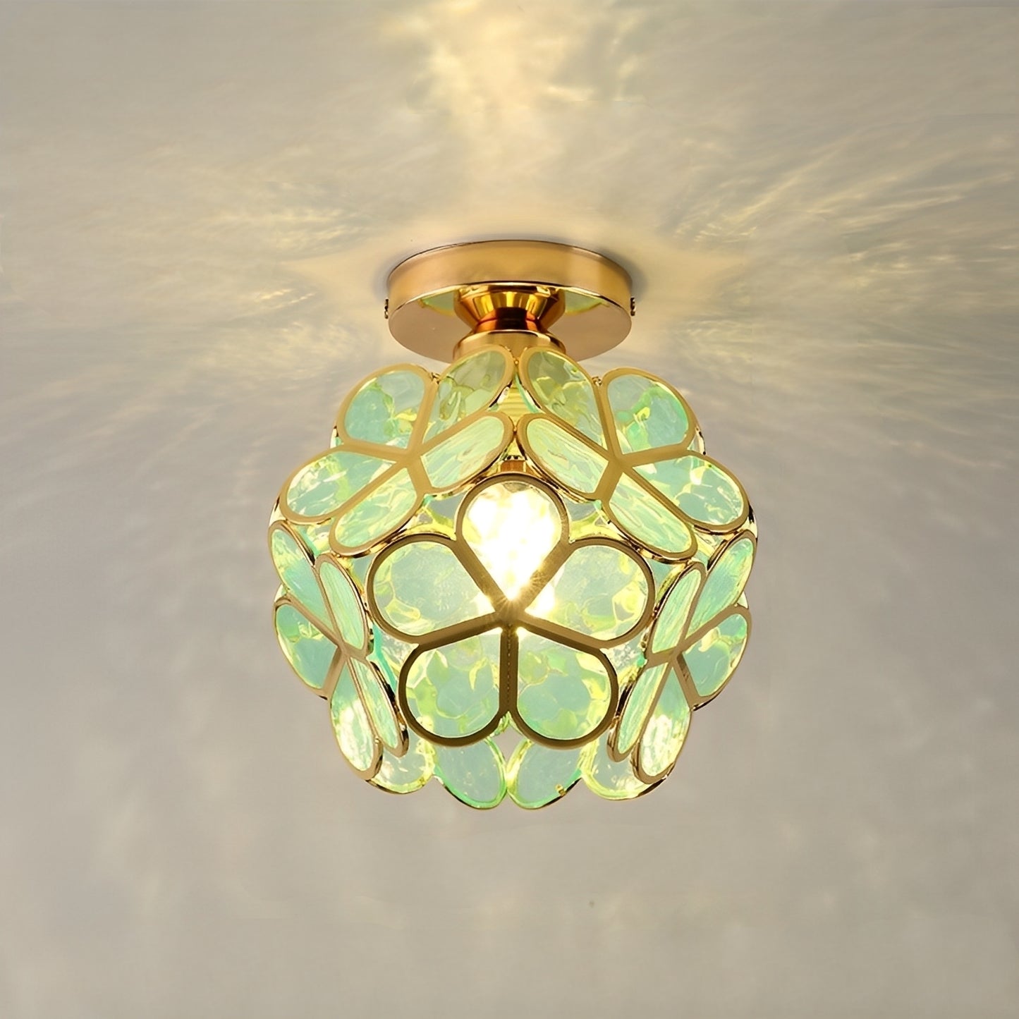 Floria – Buntglas-Deckenlampe im Retro-Stil