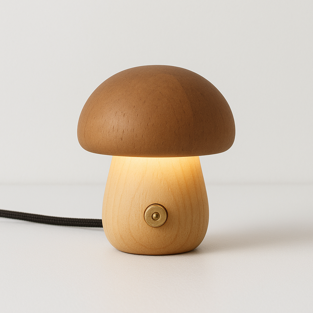 Mushka – Niedliche Holzpilz LED Nachtlampe