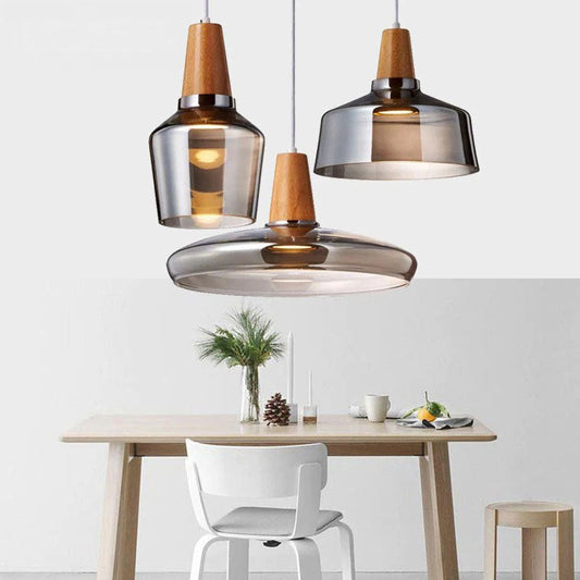 Nozomi – Antike Holz-Glas Pendelleuchte