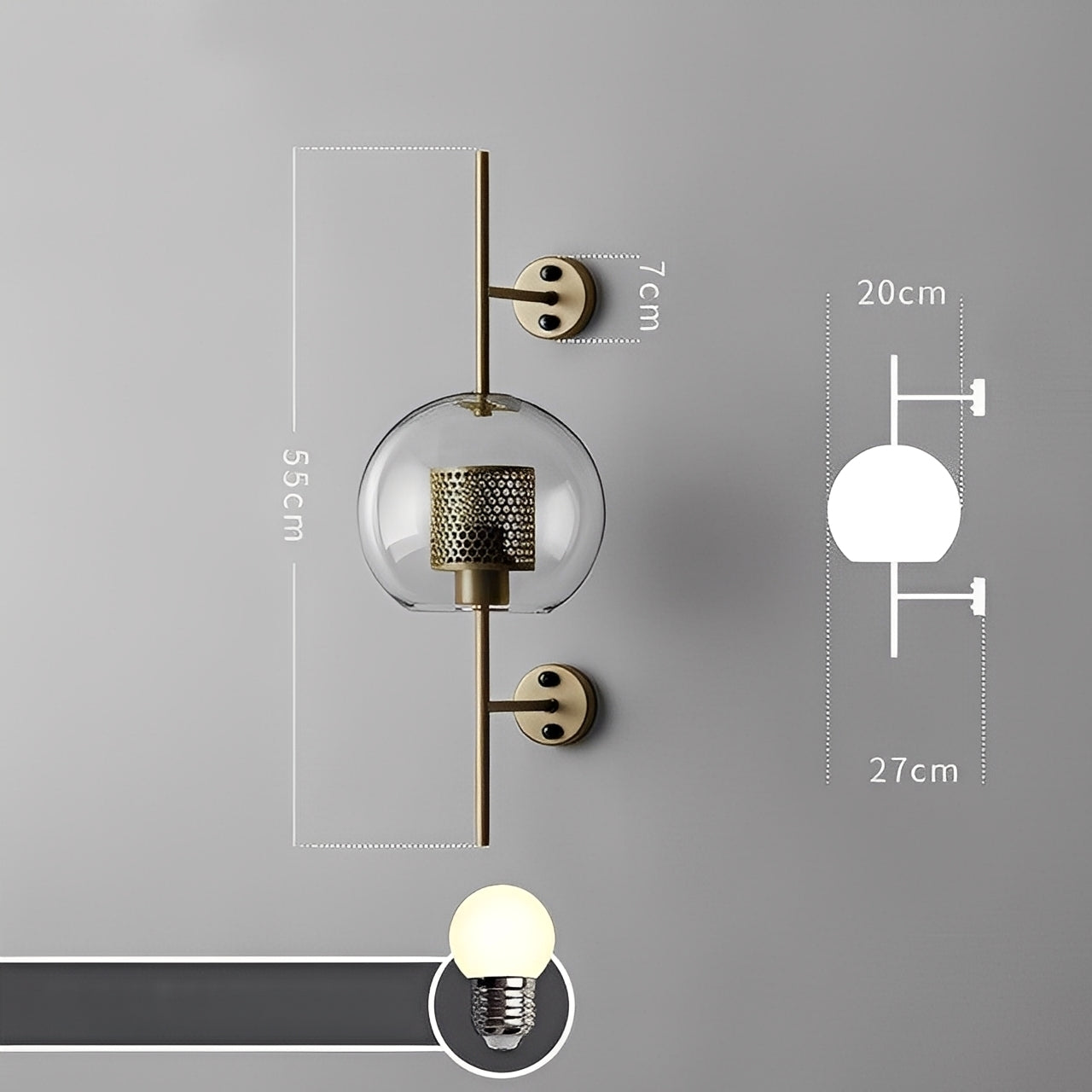 Valerio – Retro Glas Kugel Wandleuchte
